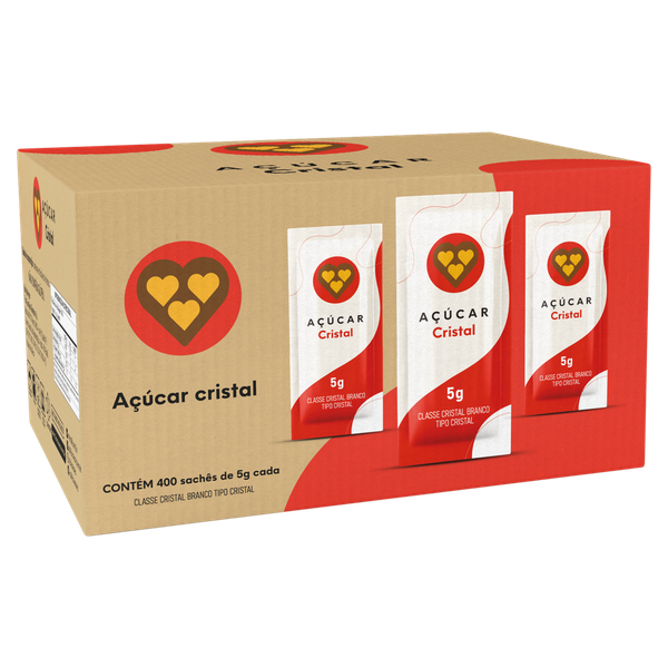 Açúcar Cristal 3 Corações Sachê 400x5G