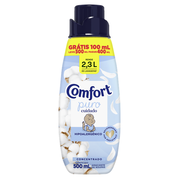 Amaciante Comfort Concentrado Leve 500ml Pague 400ml Puro Cuidado