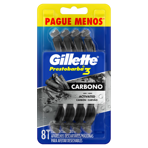 Aparelho Barbear Gillette Presto 3 Carbono 8 Unidades Lm Pm