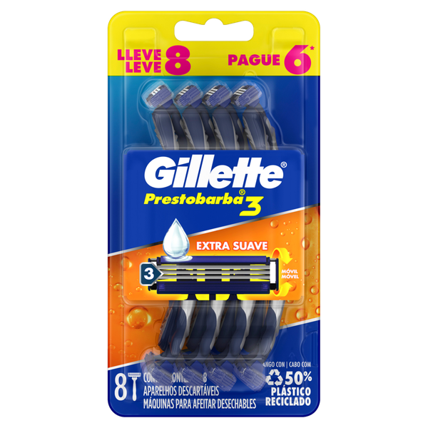 Aparelho Barbear Gillette Presto 3 Extra Suave Leve 8 Pague 6 Unidades