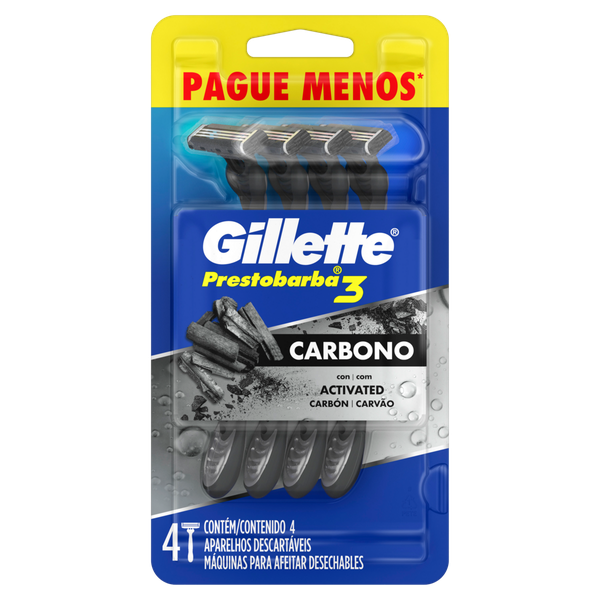 Aparelho Barbear Gillette Presto 3 Masculino Carbono 4 Unidades Lm Pm