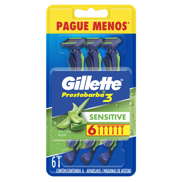 Aparelho Barbear Gillette Presto 3 Sensitive 6 Unidades Lm Pm