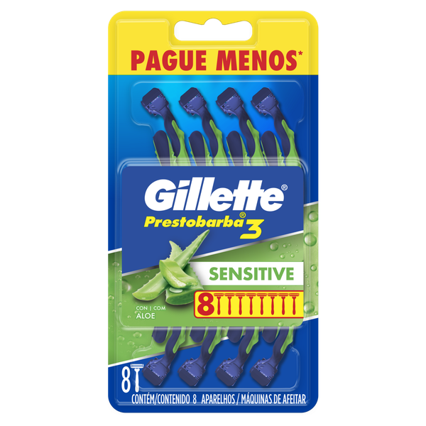 Aparelho Barbear Gillette Presto 3 Sensitive Leve 8 Pague 6 Unidades