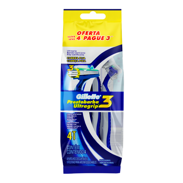 Aparelho Barbear Gillette Presto Ugrip 3 Sm Leve 4 Pague 3