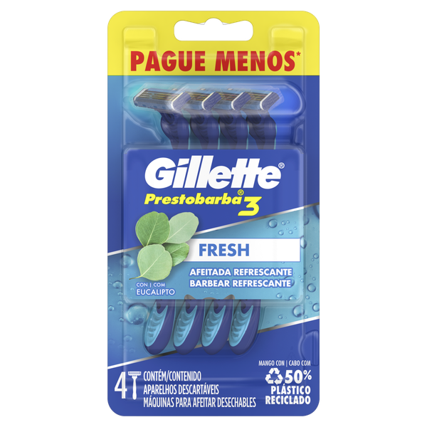Aparelho de Barbear Gillette Presto 3 Cool Mascunina Sm Leve 4 Pague 3