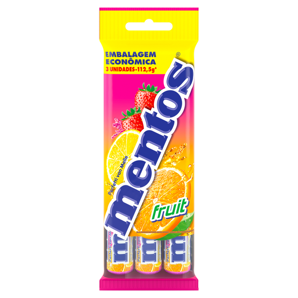 Bala Mentos Stick 3 Unidades Frutas 112,5g