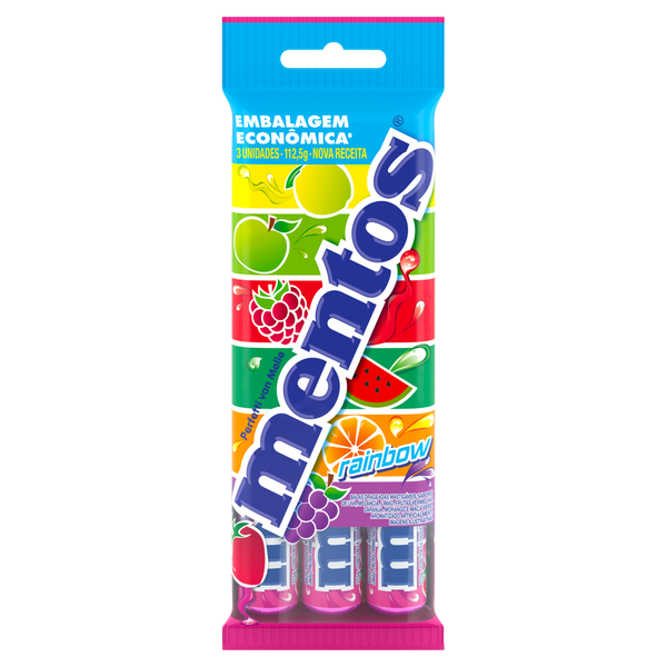 Bala Mentos Stick 3 Unidades Rainbow 112,5g