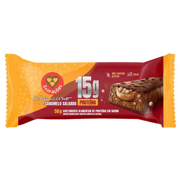 Barra Proteína Cappuccino 3 Corações Caramelo Salgado 50g