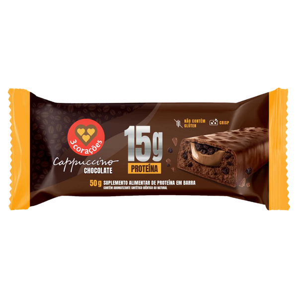 Barra Proteína Cappuccino 3 Corações Chocolate 50g