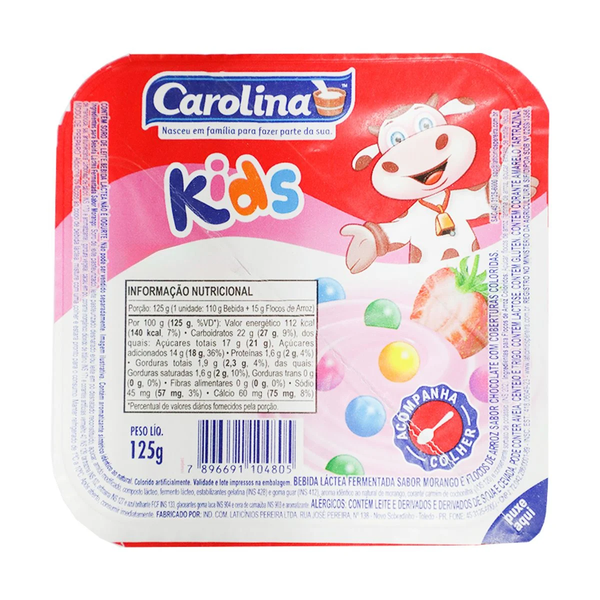 Bebida Láctea Carolina Kids Morango 125G Confeitos Choco