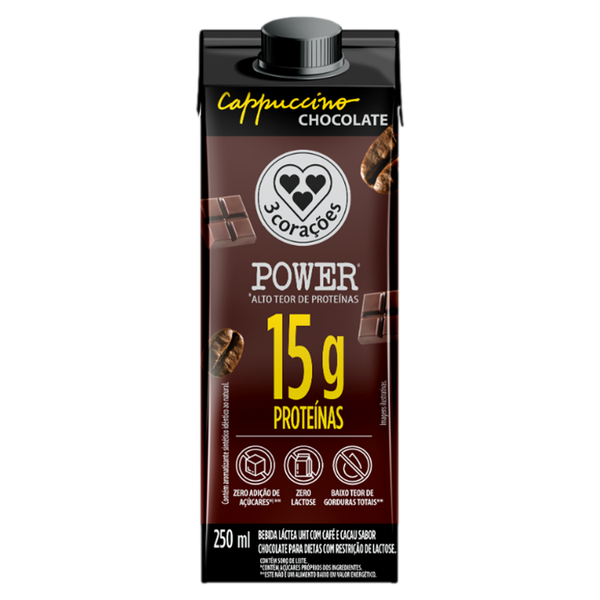 Bebida Láctea Power Whey 3 Corações Cappuccino Chocolate 250ml