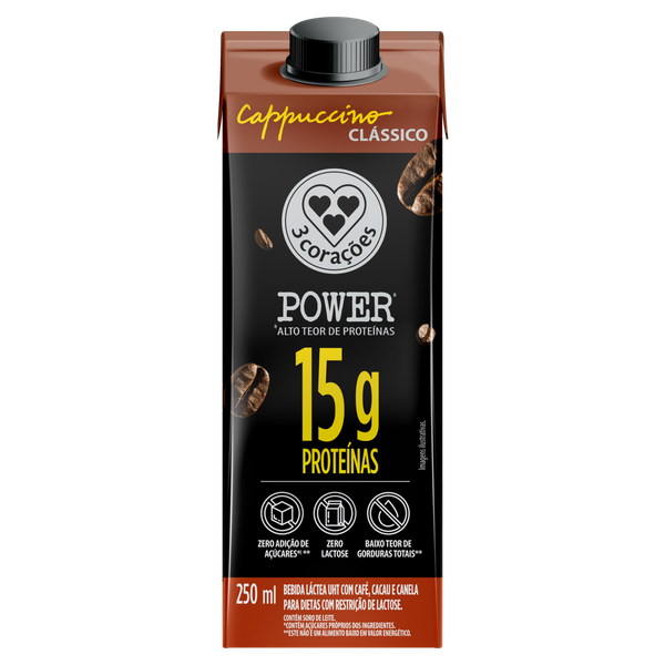 Bebida Láctea 3 Corações Pw Whey Cappuccino Classic 250ml