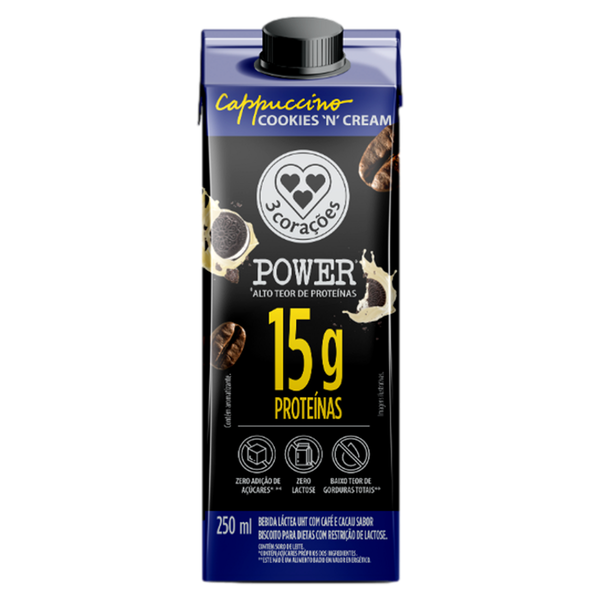 Bebida Láctea Power Whey 3 Corações Cookies And Cream 250ml