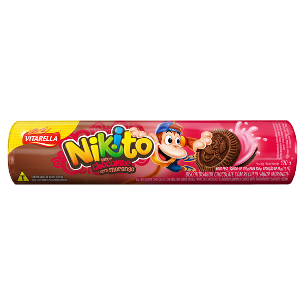 Biscoito Nikito Recheado Chocolate Morango 120g
