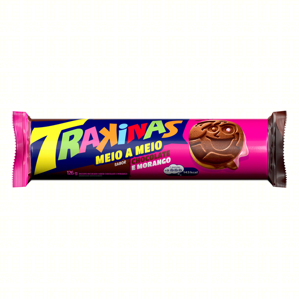 Biscoito Trakinas Recheado Meio Chocolate Morango 126g