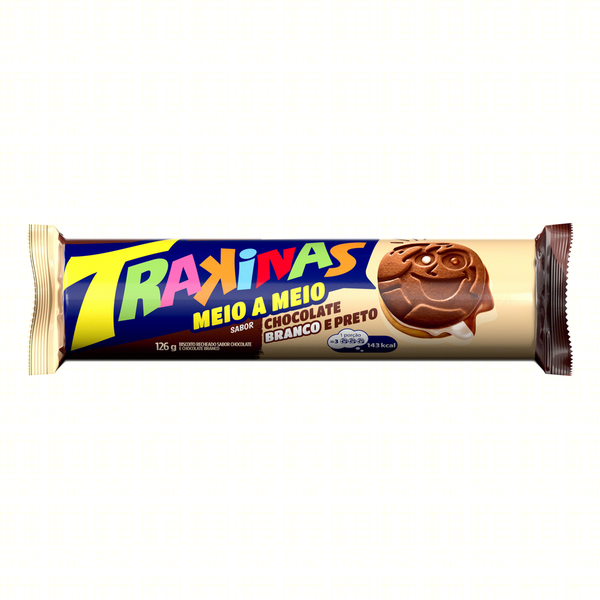Biscoito Trakinas Recheado Meio Chocolate com Branco 126g