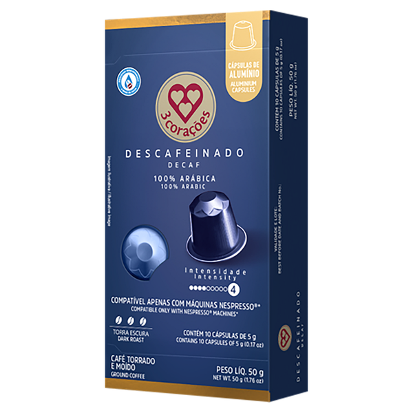 Cápsulas de Café 3 Corações Descafeinado 100% Arábico 10x5g