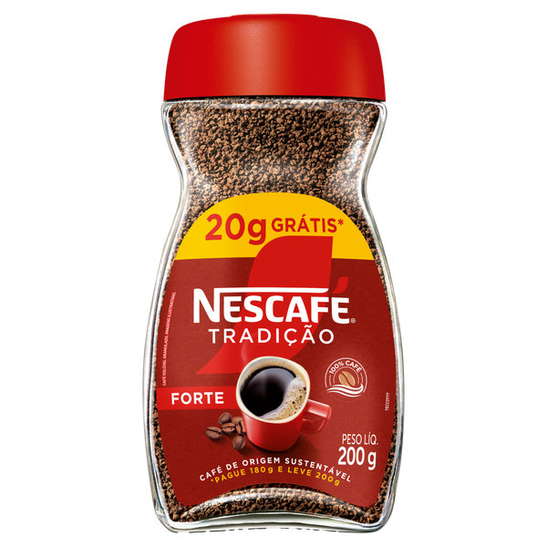 Café Solúvel Granulado Forte Nescafé Tradição Vidro Leve 200g Pague 180g