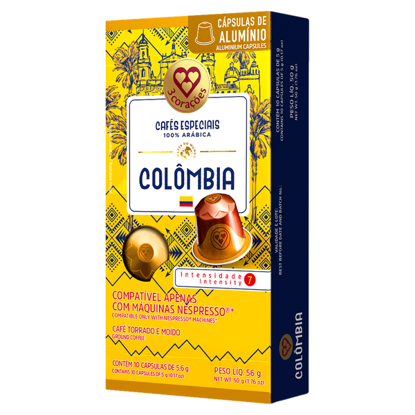 Cápsulas de Café 3 Corações Torrado Moído Colômbia 56g
