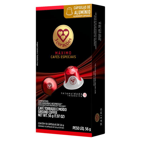 Cápsulas de Café 3 Corações Torrado Moído Máximo 56g