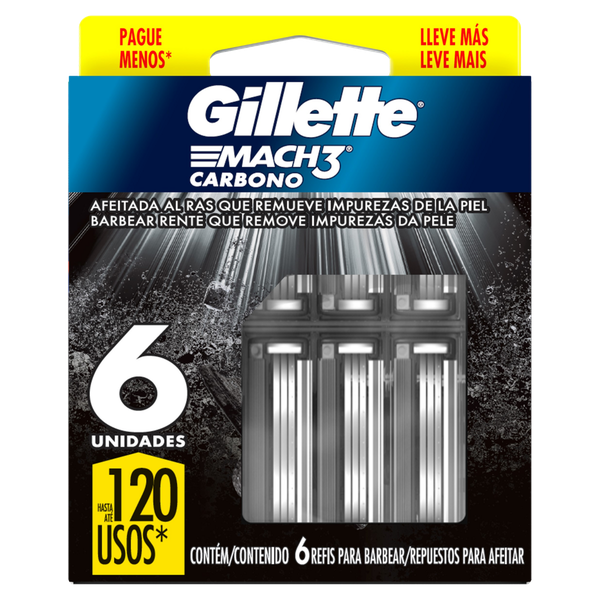 Carga Gillette Mach3 Carbono 6 Unidades Lm Pm