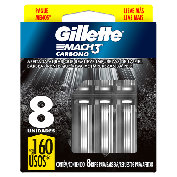 Carga Gillette Mach3 Carbono 8 Unidades Lm Amarelo