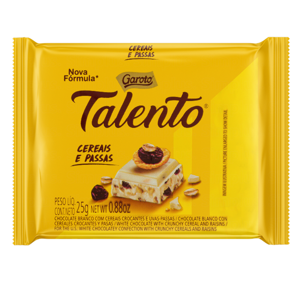 Chocolate Garoto Talento Branco Cereais 25g