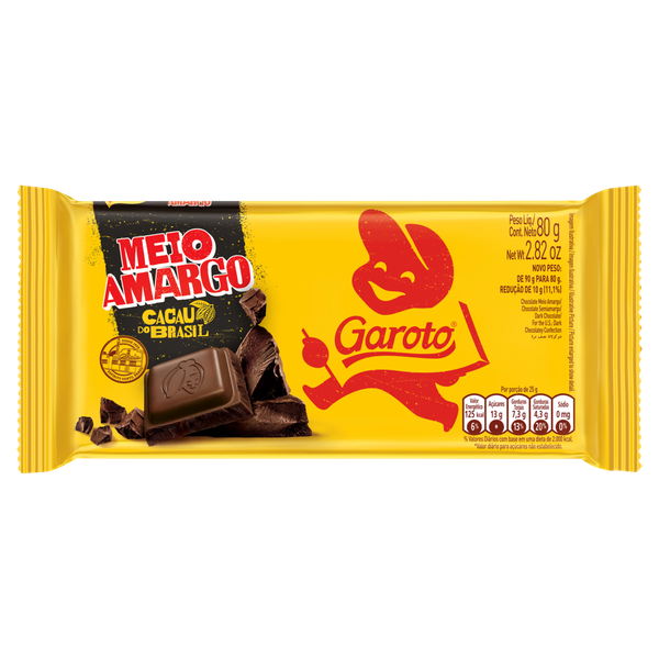 Chocolate Barra Meio Amargo Garoto 80g