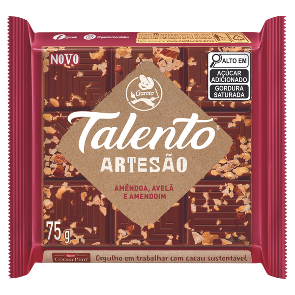 Chocolate Garoto Talento Amarelo Avelã Amendoim 75g