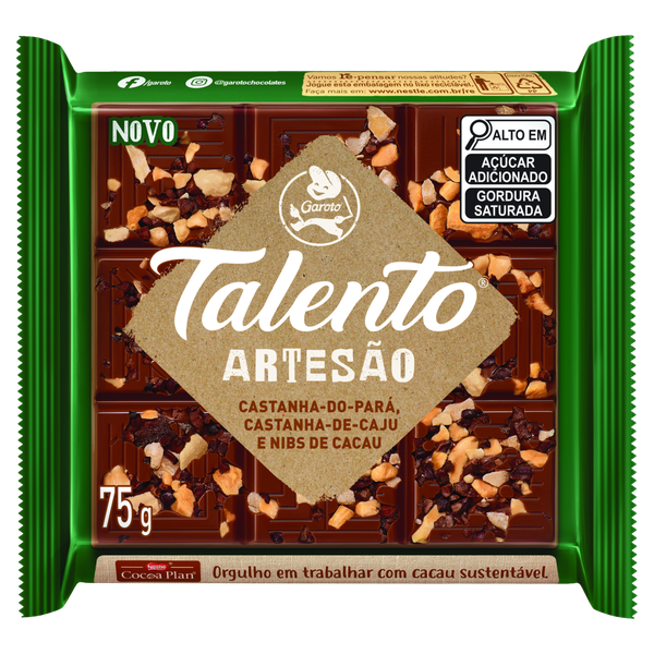 Chocolate Garoto Talento Castanha do Pará Conjunto Cacau 75g