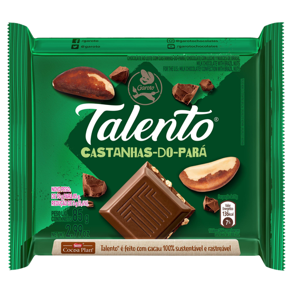 Chocolate Garoto Talento Castanha do Pará 85g