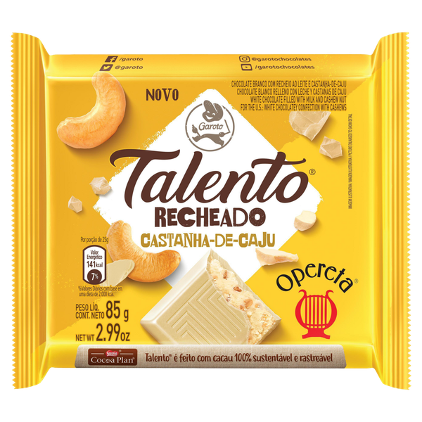 Chocolate Talento Recheado Castanha de Caju 85g
