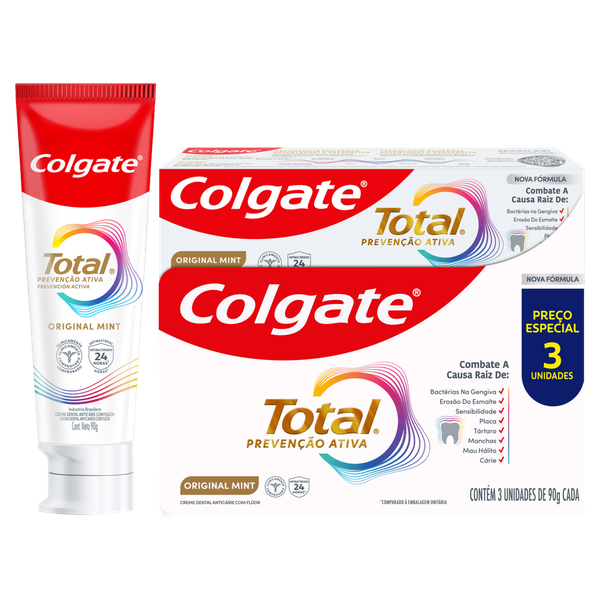 Creme Dental Colgate Total Prevenção Ativa 3x90g