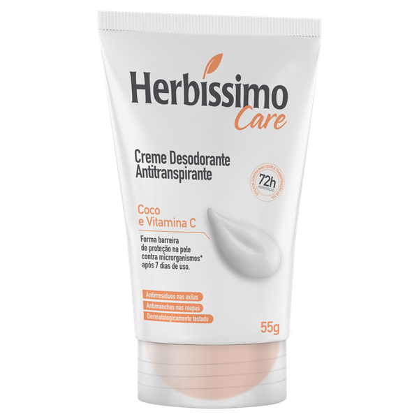 Desodorante Antitranspirante Creme Herbíssimo Care Coco e Vitamina com 72h 55g