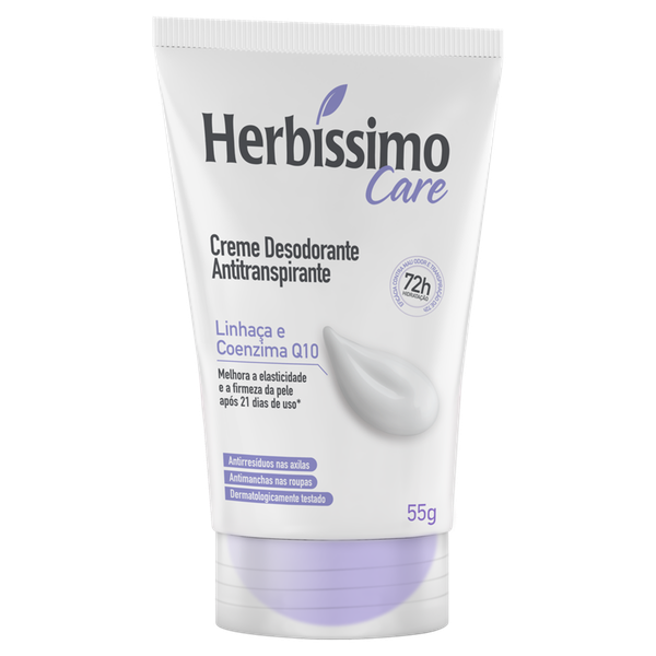 Desodorante Antitranspirante Creme Herbíssimo Care Linhaça e Coenzima Q10 72h 55g