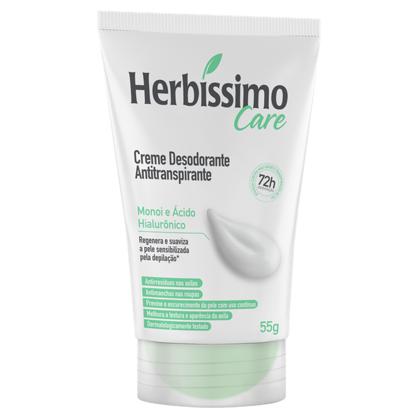 Desodorante Antitranspirante Creme Herbíssimo Care Monoi e Ácido Hialurónico 72h 55g