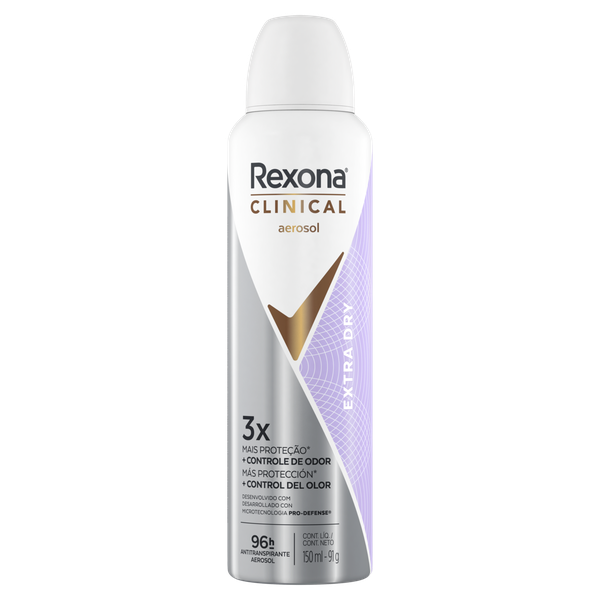 Desodorante Feminino Rexona Clinical Extra Dry Antitranspirante Aerosol 150ml