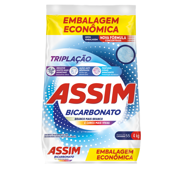 Detergente em Pó Assim Tripla Ação Embalagem Econômica Sachê 4kg