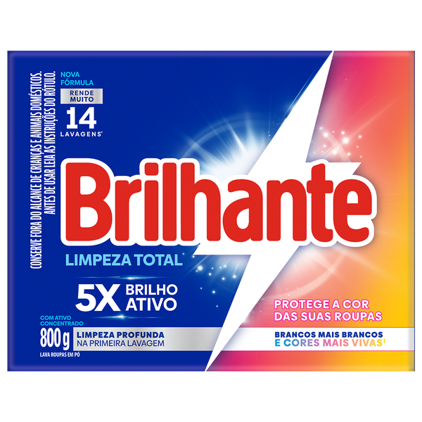 Detergente em Pó Brilhante Limpeza Total 800g
