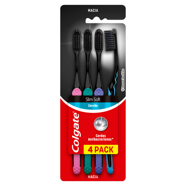 Escova Dental Colgate Slim Soft Black Carvão 4 Unidades