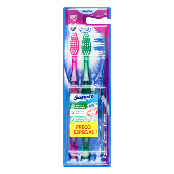 Escova Dental Sorriso Tripla 3 Unidades