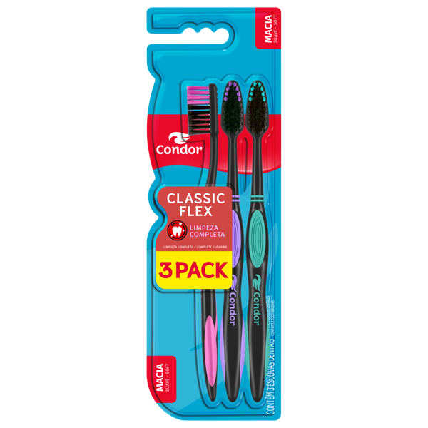 Escova Dente Condor Classic Flex Macia 3 Unidades
