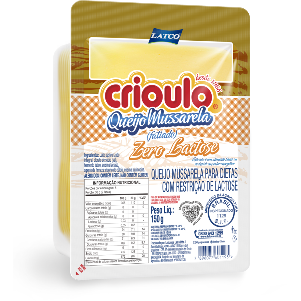 QUEIJO MUSS CRIOULO ZERO LACT FAT 150G