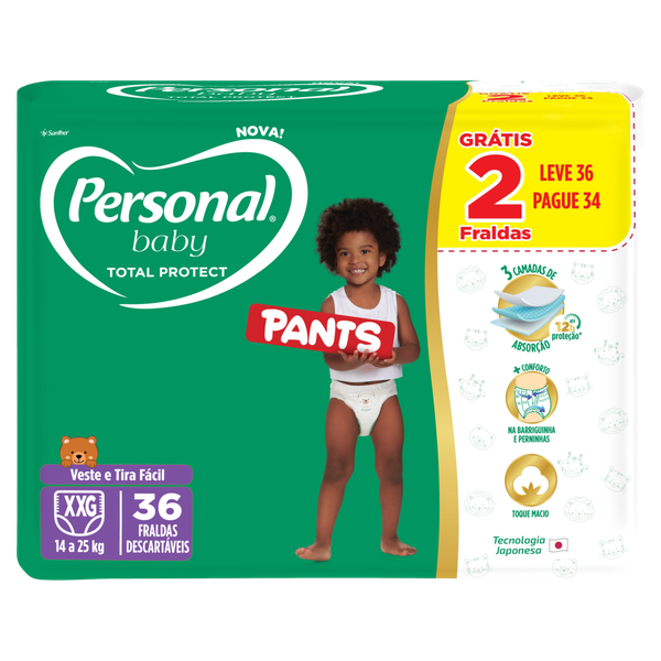 Fralda Pants XXG Personal Baby Leve 36 Pague 34