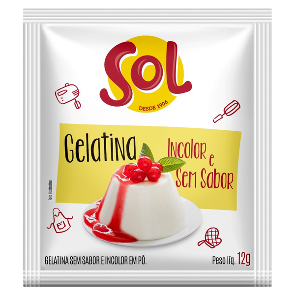 Gelatina Sem Sabor Incolor Sol 12g
