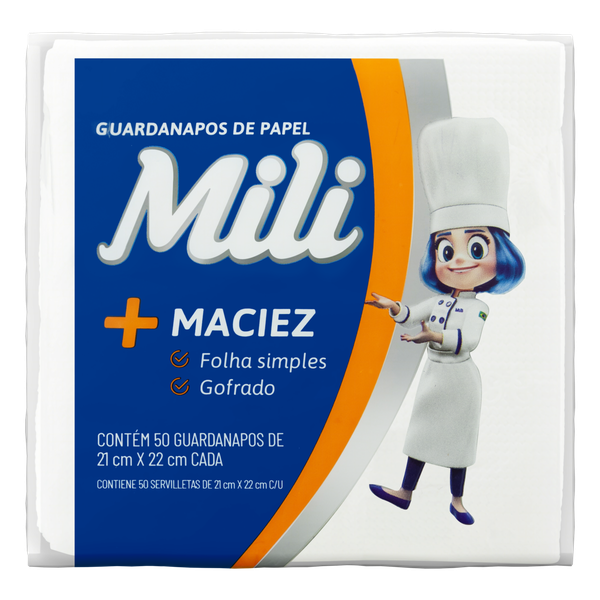 Guardanapo de Papel Mili Folha Simples 21x22cm 50 Unidades