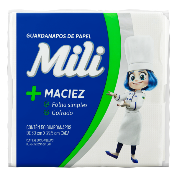 Guardanapo de Papel Mili Folha Simples 30x29,5cm 50 Unidades