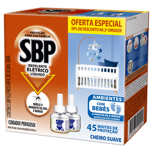 Inseticida Refil Elétrico SBP Ch Suave 2 Unidades 32,9ml
