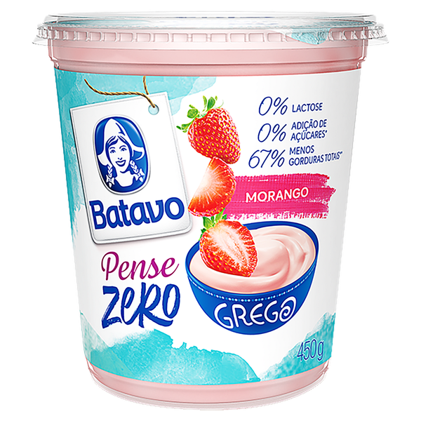 Iogurte Grego Batavo Pense Zero Morango 500g