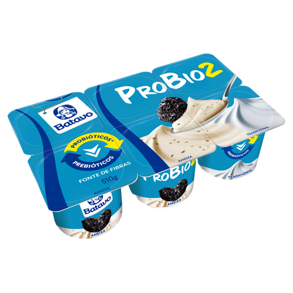 Iogurte Probio2 Batavo Morango e Tradicional Bandeja 510g